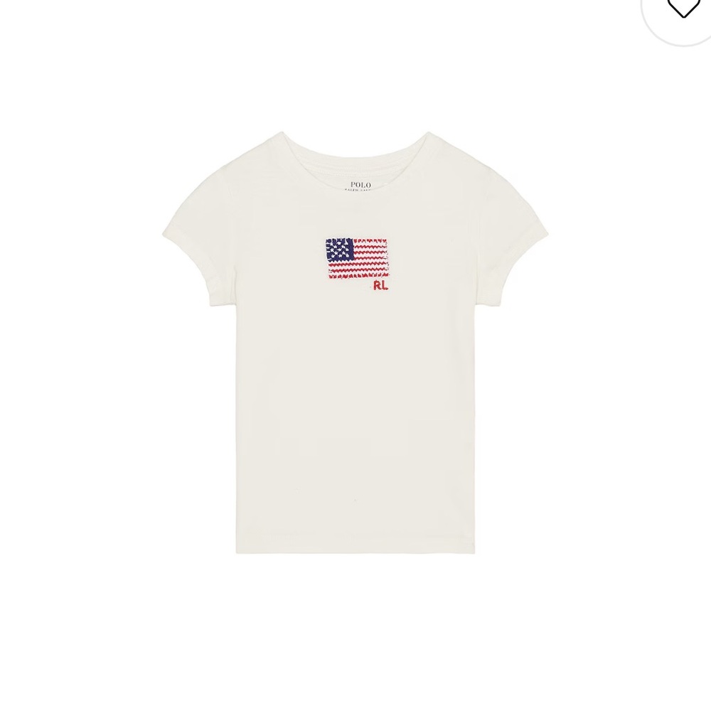 Ralph Lauren Kids Short Sleeve Cotton Jersey Flag Embroidered T Shirt in Nevis
